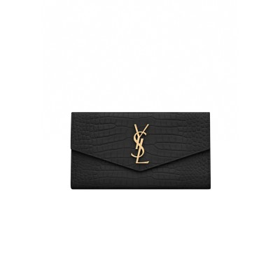 YSL UPTOWN POUCH IN CROCODILE-EMBOSSED SHINY LEATHER 582124DND1J1000 (21.5*12*2.5cm)